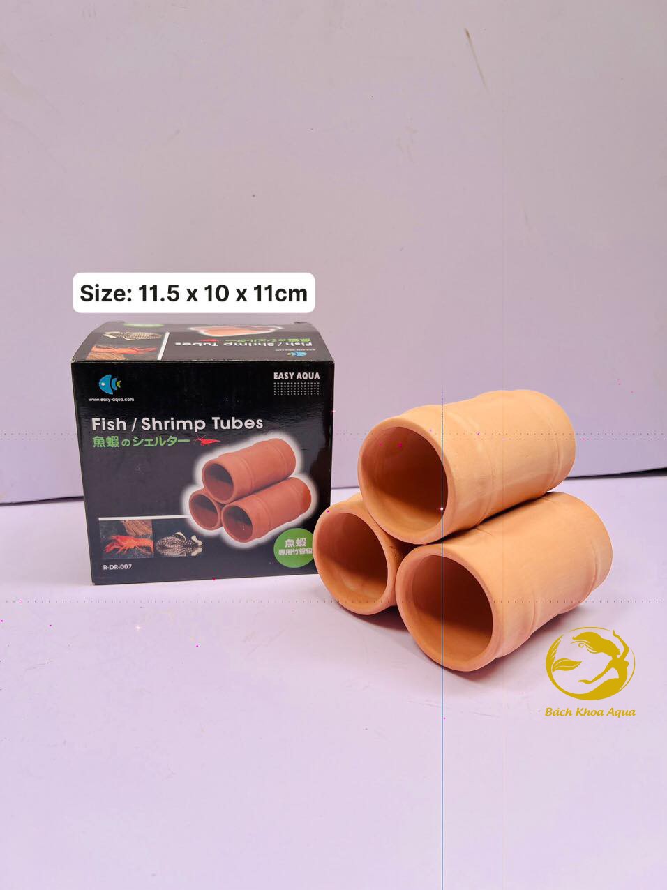 Ống gốm 3 lỗ to đen - đỏ trang trí bể cá tép